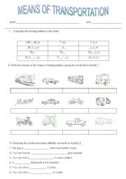 English Worksheet: MEANS OF TRANSPORTATION