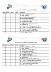 English Worksheet: The Grammar Casino