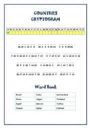 English Worksheet: Countries Cryptogram