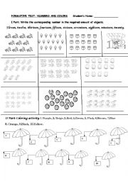 English Worksheet: PRACTICE: COLORS AND NUMBERS 