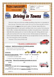 English Worksheet: Driving in Towns