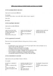 English Worksheet: Main differences between British and American English + exercises