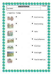 English Worksheet: Match the greeting with the picture