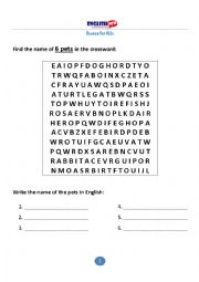 English Worksheet: Pets crossword