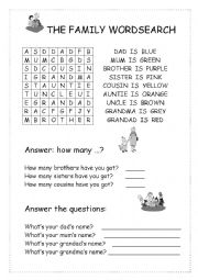 English Worksheet: The family wordsearch