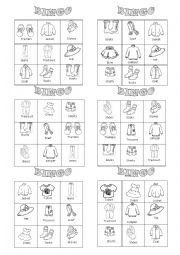 Clothes bingo worksheets