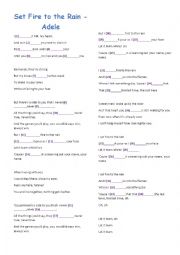 English Worksheet: Set fire to the rain - Adele / Simple Past