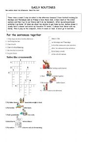 English Worksheet: reading comprehension. routines crossword