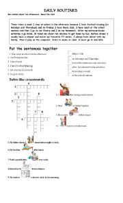 reading comprehension. routines crossword