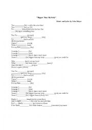 English Worksheet: Bigger Than My Body by John Mayer worksheet