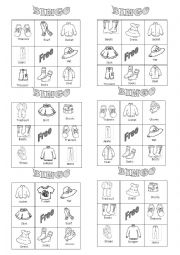 Clothes bingo worksheets