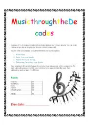 English Worksheet: Project for Students: Music through the decades