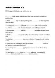 English Worksheet: A-An Exercise n2