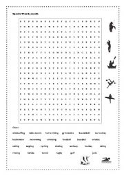 English Worksheet: Sports Wordsearch