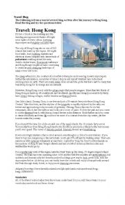 English Worksheet: Hong Kong Travel Blog