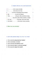 English Worksheet: to be in the past