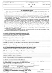 English Worksheet: Reading Comprehension Test