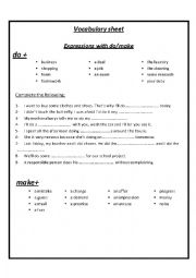 English Worksheet: do and make