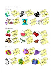 English Worksheet: Choose the correct price