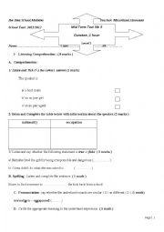 English Worksheet: Mid Term Test Nb 5. First year