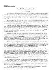 English Worksheet: How Selfishness was Rewarded