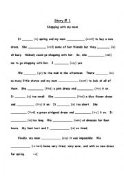 English Worksheet: Shopping With My Mom (A Story in Simple Past)