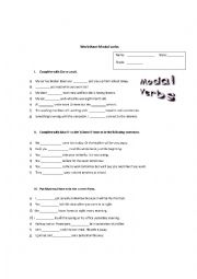 Worksheet Modal Verbs