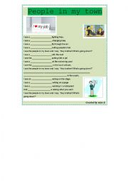 English Worksheet: I see the people in my town (song worksheet to practise jobs)