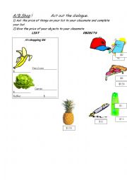 English Worksheet: Shopping list