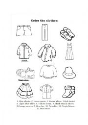 English Worksheet: Coloring clothes 