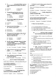 English Worksheet: A2-B1 Practice Test [TEOG 1-14th units] [part 1]