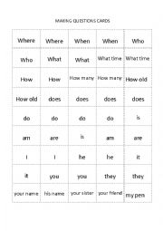 English Worksheet: Making questions cards