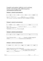 English Worksheet: Present/past continuous practice dialogues