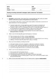 English Worksheet: Reading & writing - Newspaper essay about food policy