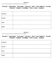 English Worksheet: Reactions