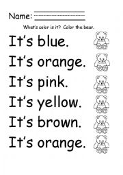 English Worksheet: Color the bear