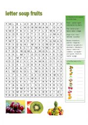 English Worksheet: LETTER SOUP FRUITS WITH KEYS