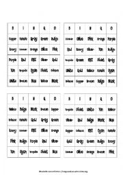 English Worksheet: Colours Bingo Cards -Part 1