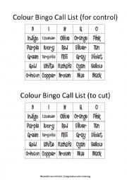English Worksheet: Colurs Bingo Call list (part 3)