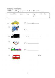 English Worksheet: vehicles