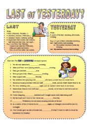 English Worksheet: Last or Yesterday