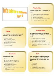 English Worksheet: Lets talk for a minute.- Part two