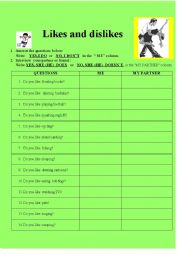 English Worksheet: Likes and  dislikes