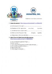 English Worksheet: Monsters Inc