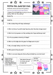 English Worksheet: Peppa Pig: Babysitting