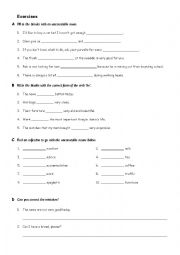 English Worksheet: Uncountable Nouns