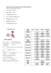 English Worksheet: present simple questions of daily routine