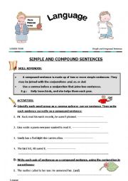 English Worksheet: simple and compound sentence/ rules and activities