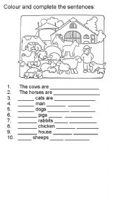 English Worksheet: Colour and complete the sentences