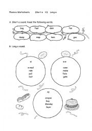 English Worksheet: Phonics Worksheet Short a VS Long a